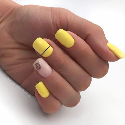 Желтый маникюр на короткие ногти