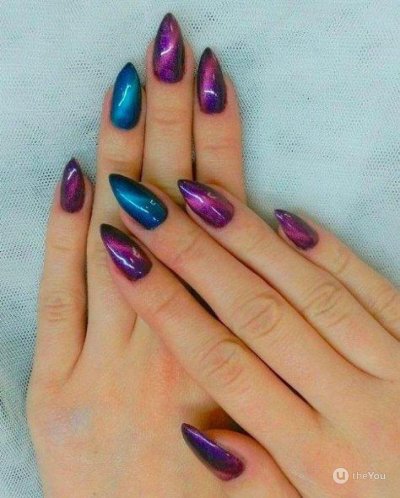 Ногти миндаль кошачий глаз