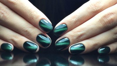 Маникюр малахитовый кошачий глаз