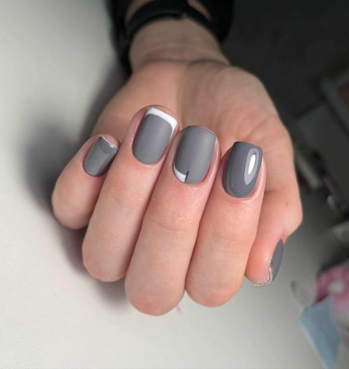 Серый маникюр на короткие ногти
