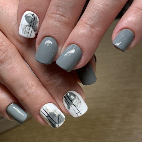 Серый маникюр на короткие ногти