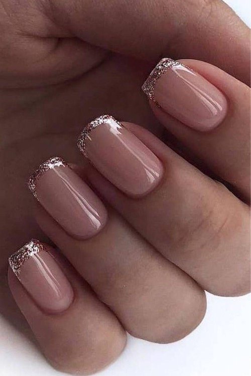 Блестящий френч на короткие ногти
