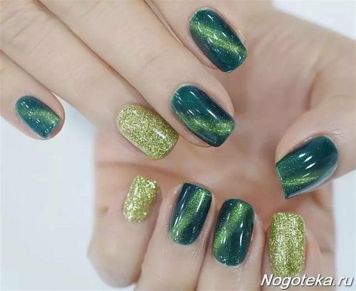 Кошачий глаз маникюр зеленый