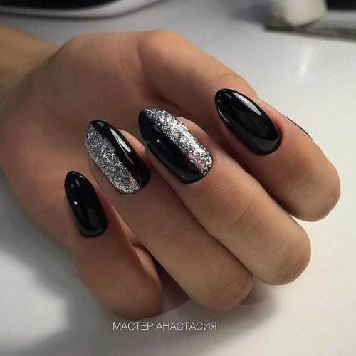 Ногти черные с серебром дизайн