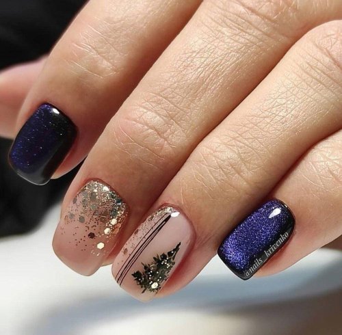 Праздничный маникюр на короткие ногти