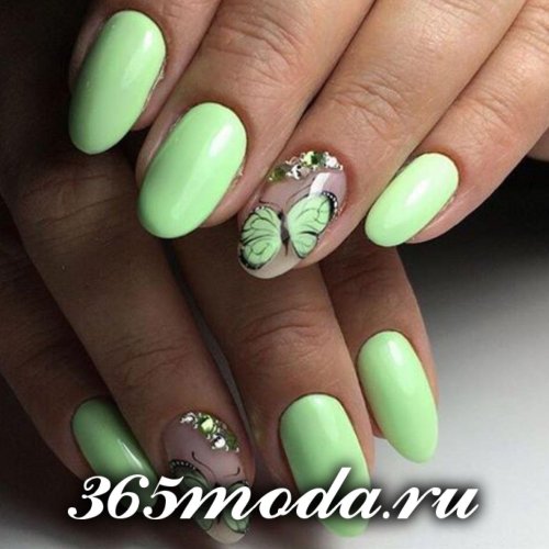 Салатовый маникюр с дизайном