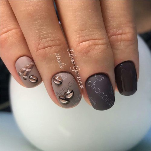 Кофейный маникюр на короткие