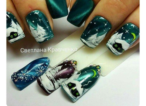 Маникюр кошачий глаз северное сияние