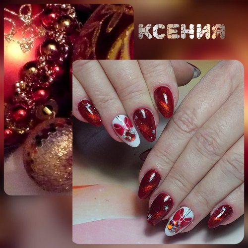 Новогодние ногти красного цвета