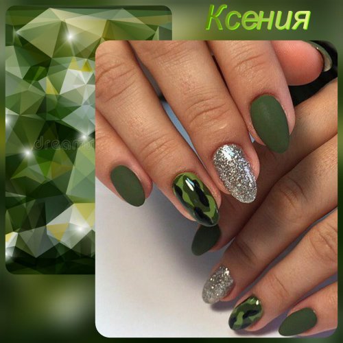 Ногти зеленые с серебром