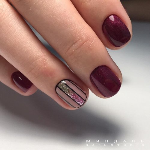 Бордовый маникюр на короткие ногти