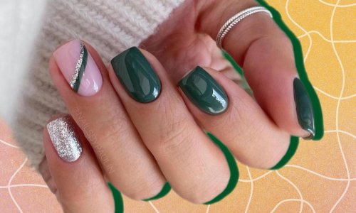 Зеленый осенний маникюр на короткие ногти