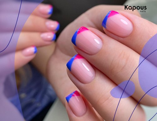 Разноцветный френч на короткие ногти