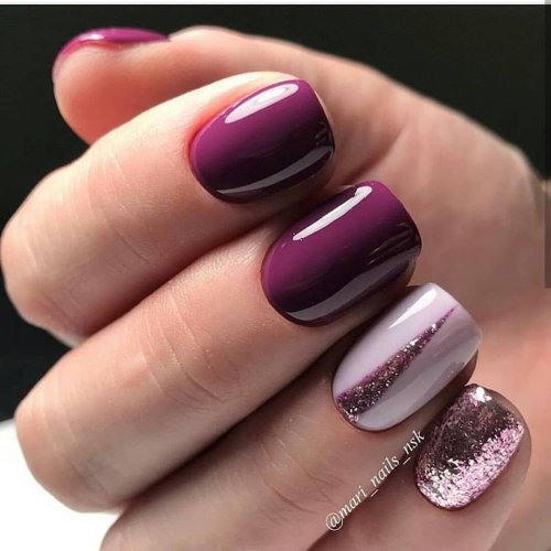 Сливовый маникюр на короткие ногти