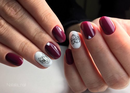 Маникюр на короткие ногти вишневый