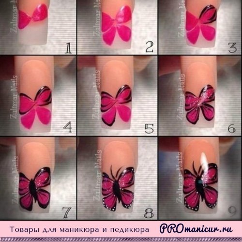 Бабочка на ногтях пошагово