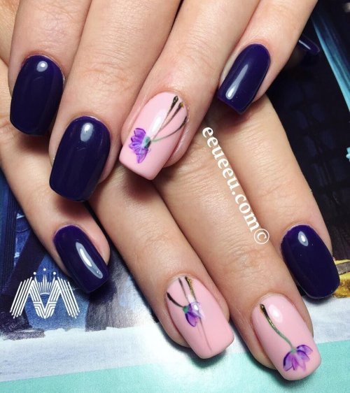 Фиолетовый маникюр на короткие ногти
