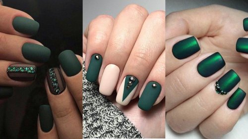 Маникюр зеленый матовый на короткие ногти