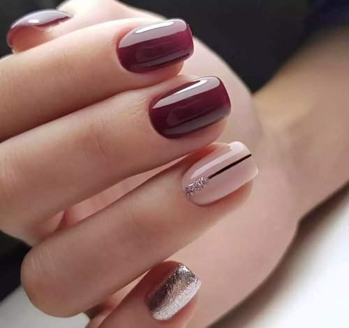 Бордовый маникюр на короткие квадратные ногти