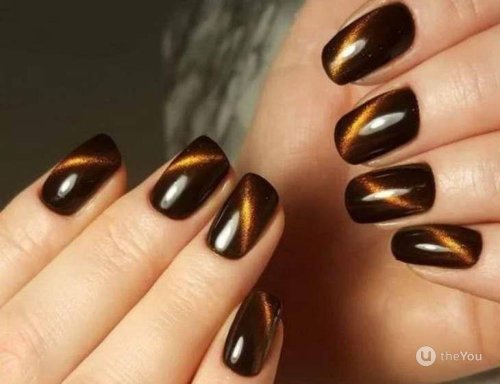 Маникюр кошачий глаз коричневый