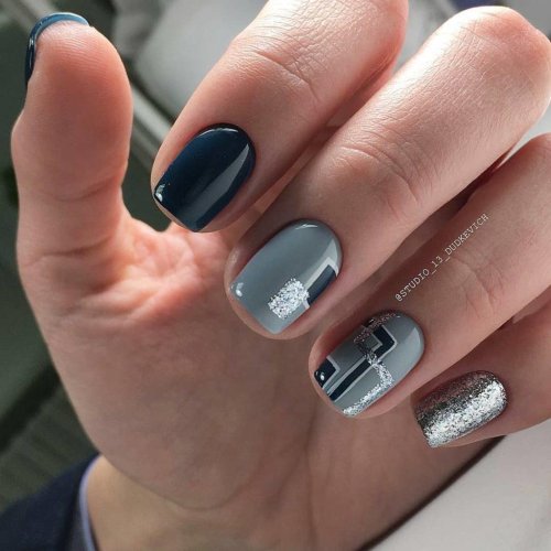 Серый маникюр на короткие ногти