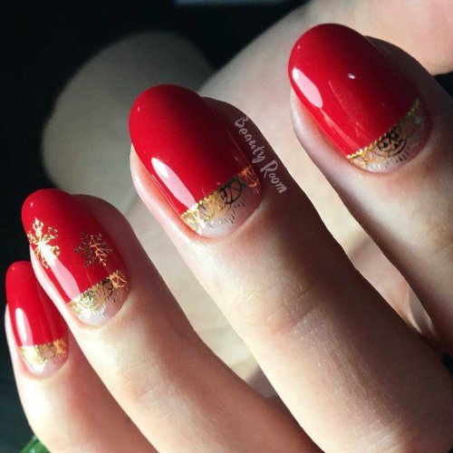 Маникюр красное с золотом