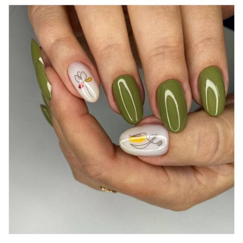 Маникюр оливковый