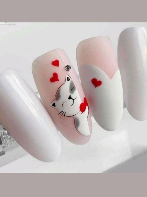 Котик на ногтях пошагово
