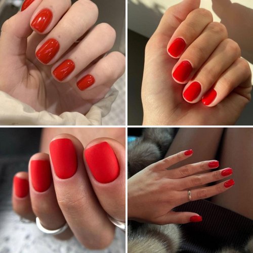 Маникюр на короткие ногти однотонный красный