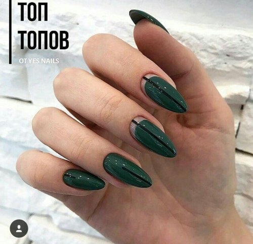 Маникюр миндаль темно зеленый