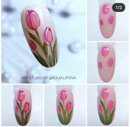 Тюльпаны на ногтях пошагово