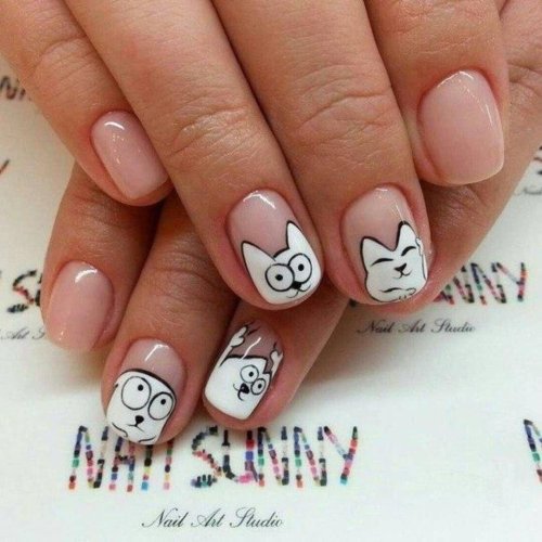 Дизайн ногтей с котиками