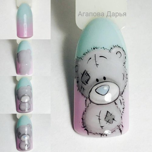 Мишка тедди на ногтях