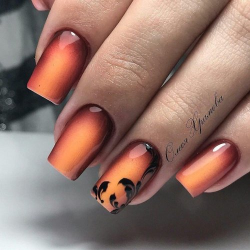 Маникюр оранж омбре