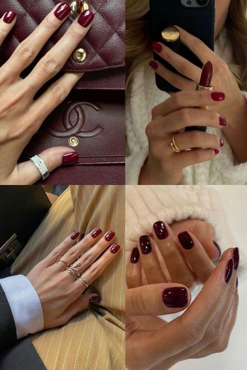 Бордовый маникюр квадрат