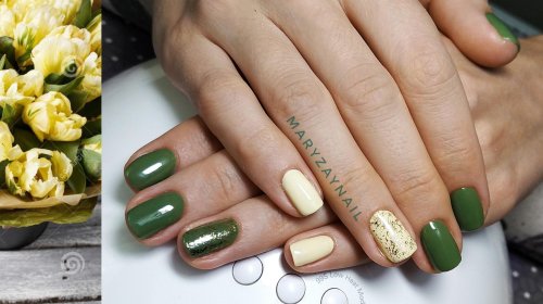 Фисташковый маникюр на короткие ногти