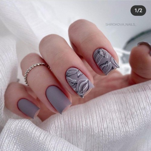 Серые ногти дизайн