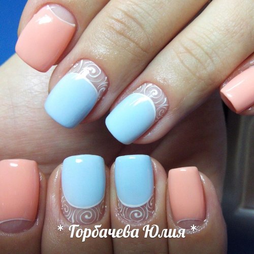 Френч голубой маникюр