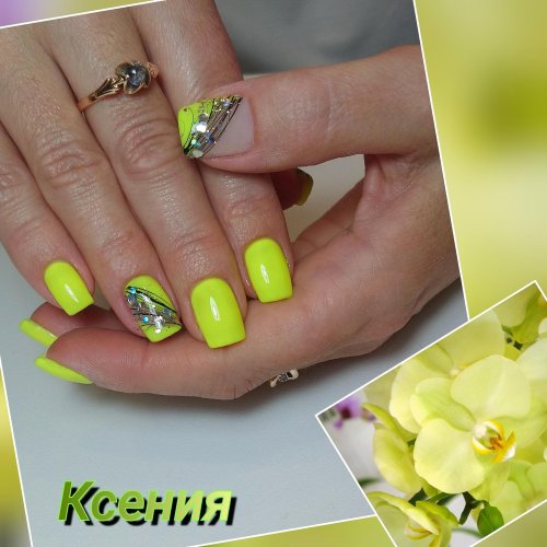 Дизайн ногтей желтый с зеленым