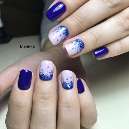 Маникюр синий на короткие ногти
