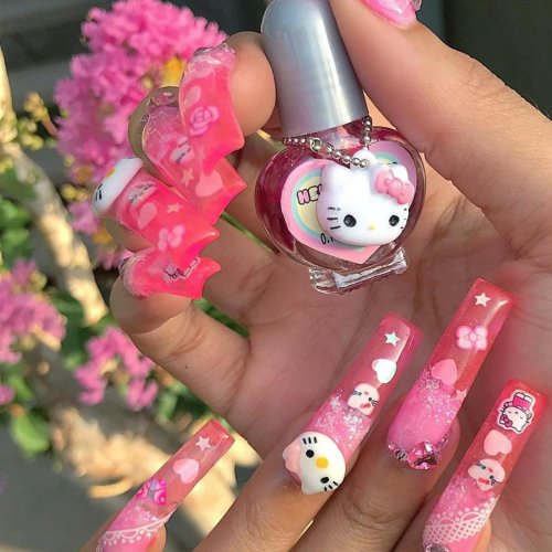 Накладные ногти с хеллоу китти