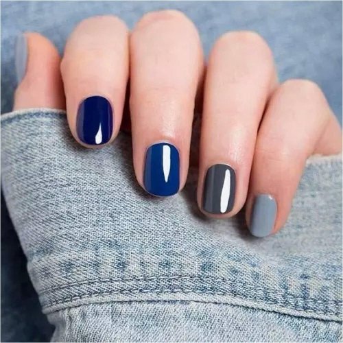 Маникюр на короткие ногти синие оттенки