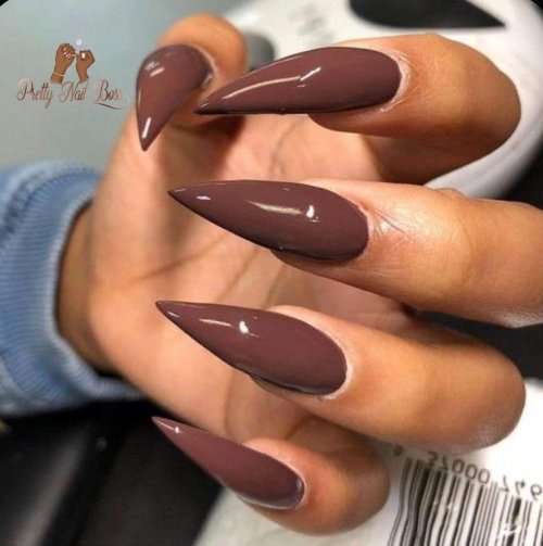 Ногти миндаль длинные коричневые
