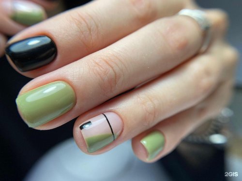 Маникюр на короткие ногти зеленые тона