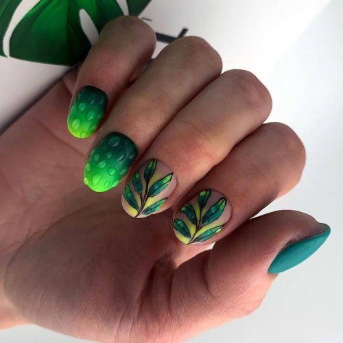Маникюр на короткие ногти зеленые тона