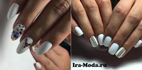 Белый маникюр со стразами