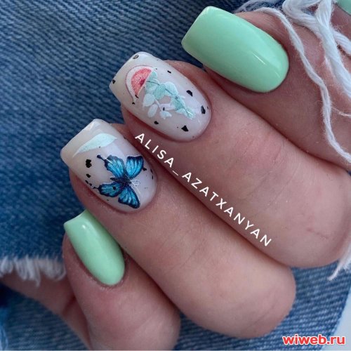 Летний маникюр с бабочками