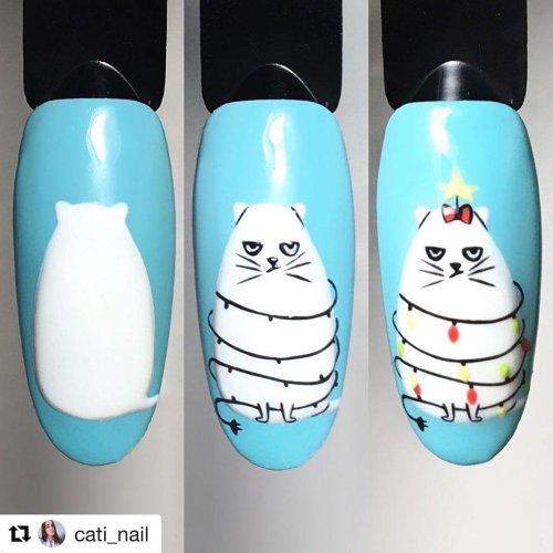 Новогодние ногти с котиками
