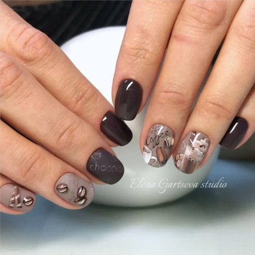 Кофейный маникюр на короткие