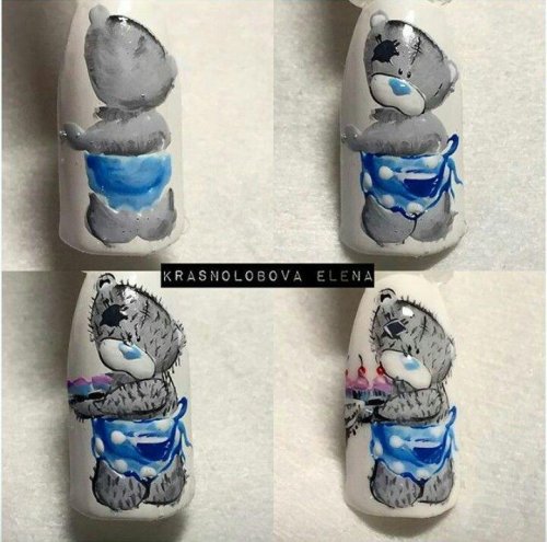 Мишка тедди на ногтях